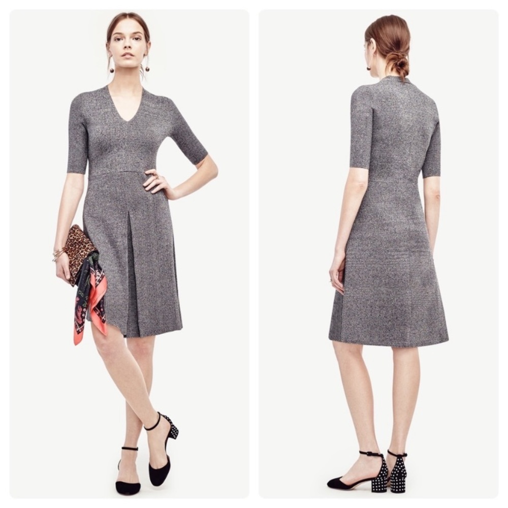 Ann Taylor gray v-neck sweater flare dress
